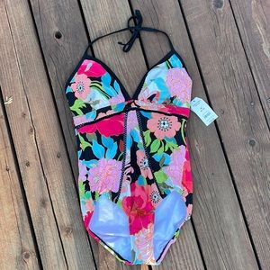 Time & Tru Colorful Floral One Piece Bathing Suit, 8
